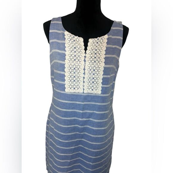 TALBOTS BLUE CLASSIC PREPPY NAUTICAL STRIPED SHIFT DRESS WOMENS SIZE 8 - Picture 5 of 10
